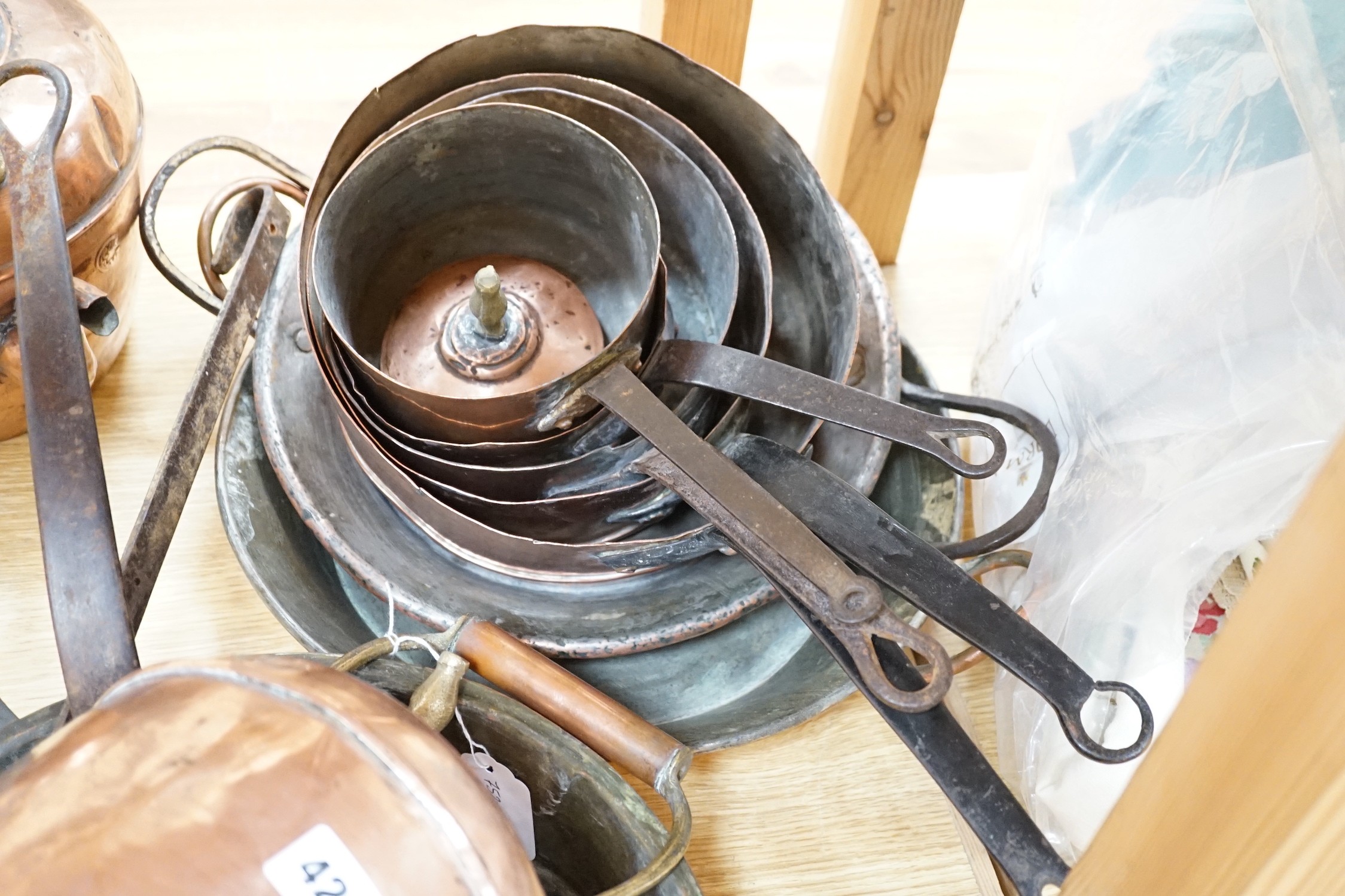 Twelve pieces of 19th century French copperware